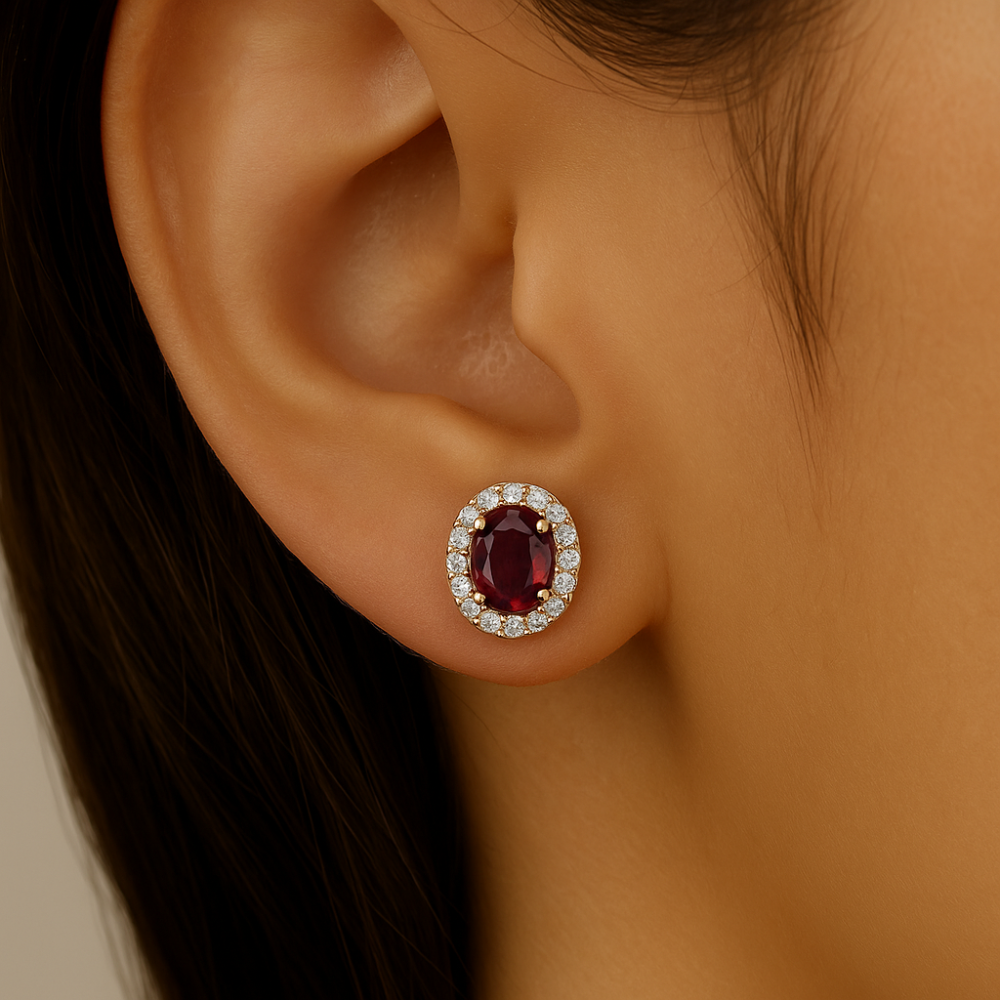 .62ct G SI 14K Yellow Gold Diamond & Ruby Gemstone Earrings