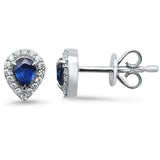 .45ct G SI 14K White Gold Diamond & Blue Sapphire Gemstone Earrings