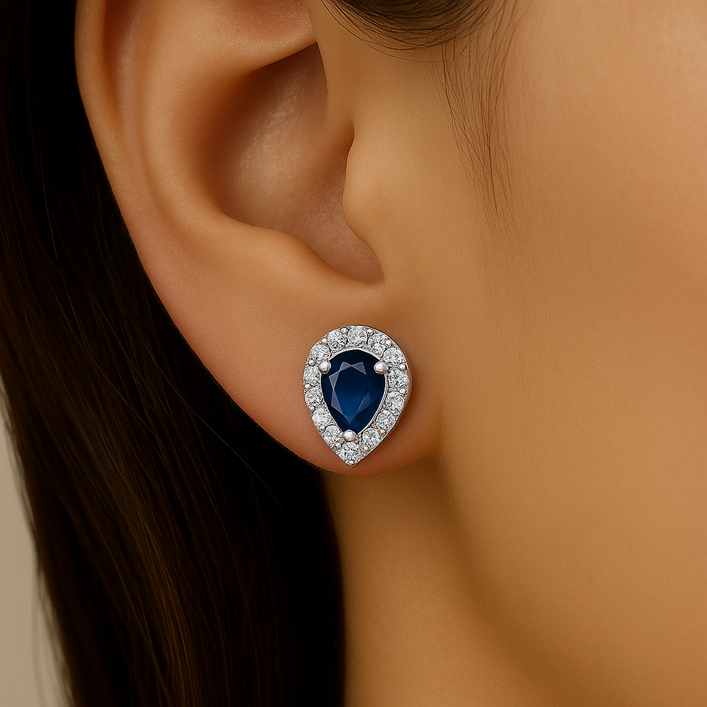 .45ct G SI 14K White Gold Diamond & Blue Sapphire Gemstone Earrings