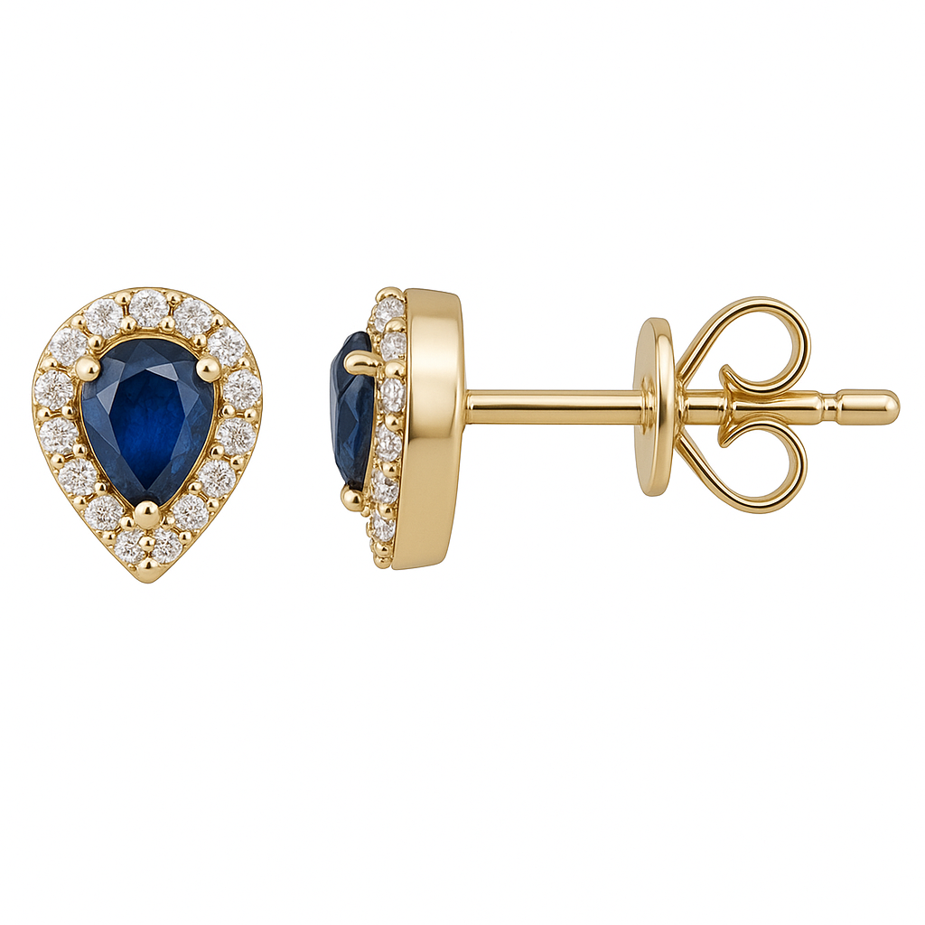 .58ct G SI 14K Yellow Gold Diamond & Blue Sapphire Gemstone Earrings