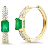 1.60ct G SI 14K Yellow Gold Diamond & Emerald Gemstone Hoop Earrings