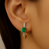 1.60ct G SI 14K Yellow Gold Diamond & Emerald Gemstone Hoop Earrings