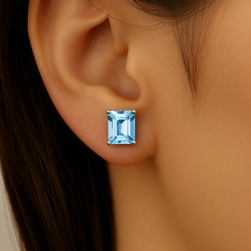 3.46ct G SI 14K White Gold Aquamarine Gemstone Stud Earrings