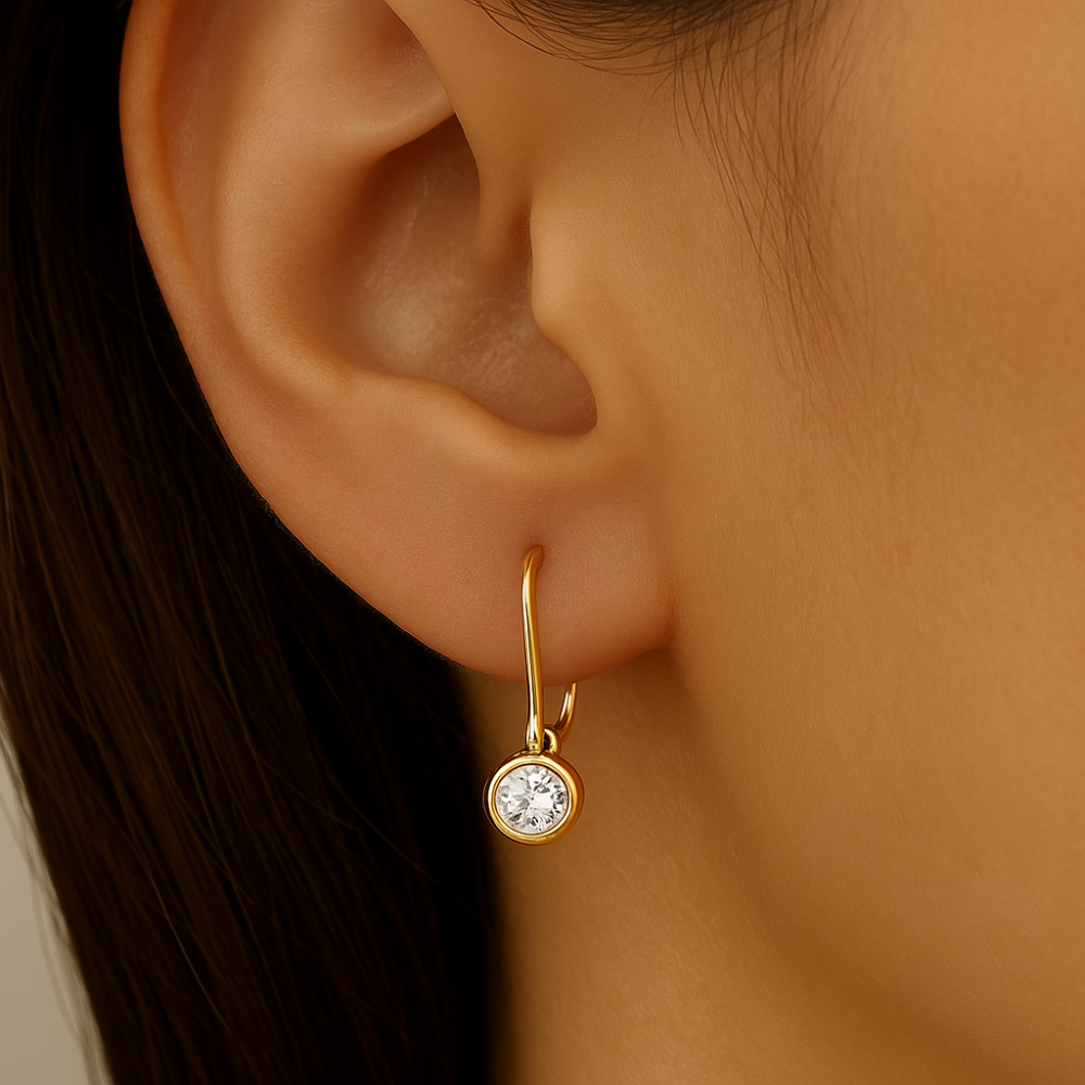 .26ct G SI 14K Yellow Gold Bezel Set Round Diamond Lever Back Earrings