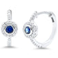 <span style="color:purple">SPECIAL!</span>.52ct G SI 14K White Gold Diamond & Blue Sapphire Gemstone Halo Hoop Earrings