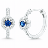 .52ct G SI 14K White Gold Diamond & Blue Sapphire Gemstone Halo Hoop Earrings