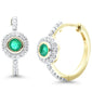 <span style="color:purple">SPECIAL!</span>.45ct G SI 14K Yellow Gold Diamond & Emerald Gemstone Halo Hoop Earrings