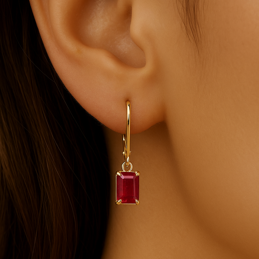 1.30ct G SI 14K Yellow Gold  Ruby Gemstone Lever Back Dangling Earrings