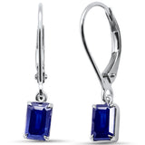 1.47ct G SI 14K White Gold Blue Sapphire Gemstone Lever Back Dangling Earrings