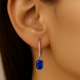 1.47ct G SI 14K White Gold Blue Sapphire Gemstone Lever Back Dangling Earrings