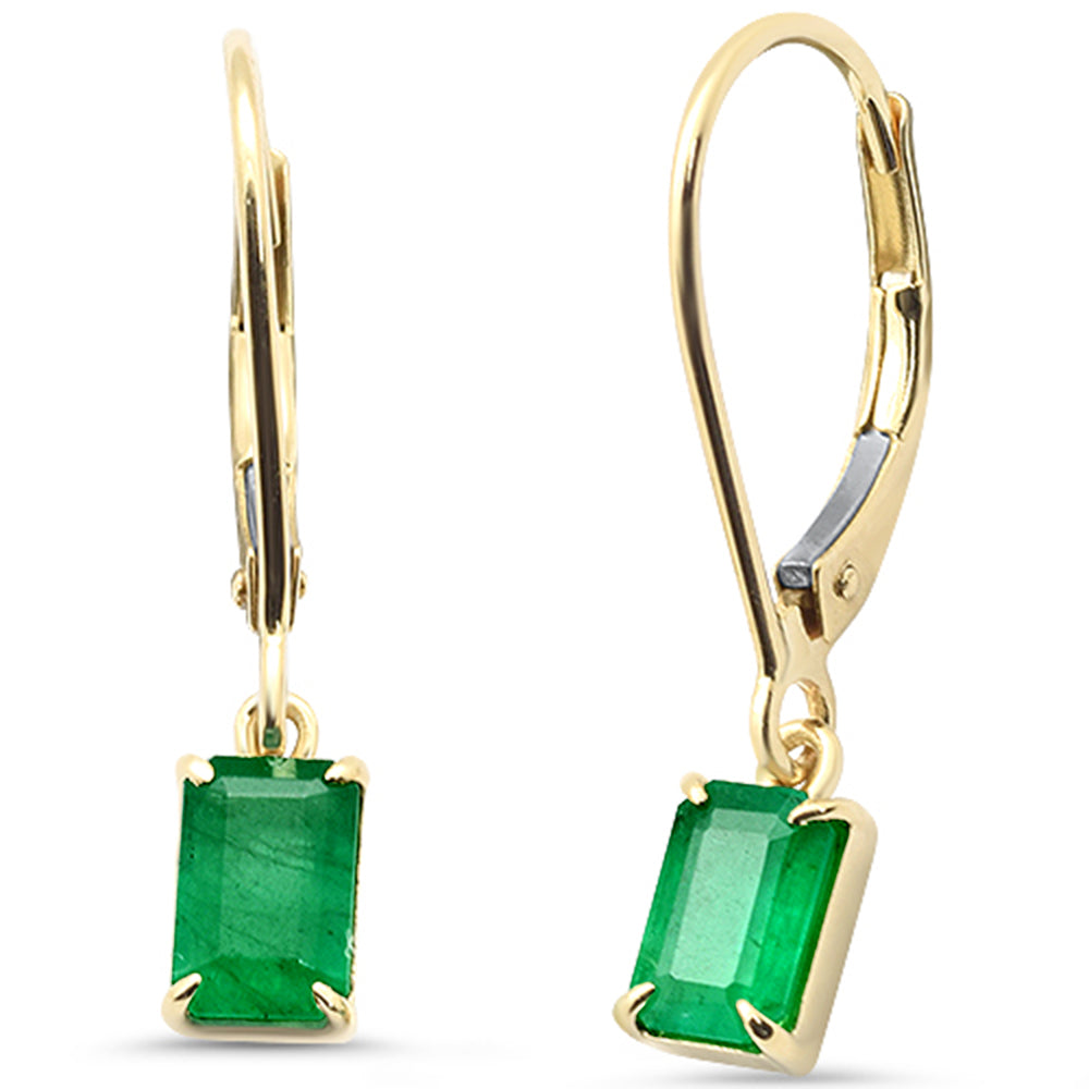 .98ct G SI 14K Yellow Gold Emerald Gemstone Lever Back Dangling Earrings