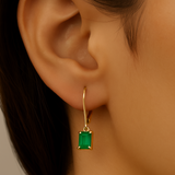 .98ct G SI 14K Yellow Gold Emerald Gemstone Lever Back Dangling Earrings
