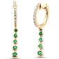 <span style="color:purple">SPECIAL!</span>.47ct G SI 14K Yellow Gold Diamond & Emerald Gemstone Hoop Drop Earrings
