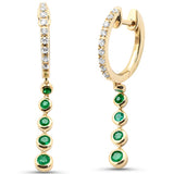 .47ct G SI 14K Yellow Gold Diamond & Emerald Gemstone Hoop Drop Earrings