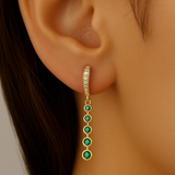 .47ct G SI 14K Yellow Gold Diamond & Emerald Gemstone Hoop Drop Earrings