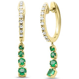 .46ct G SI 14K Yellow Gold Diamond & Emerald Gemstone Hoop Drop Earrings
