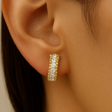 .32ct G SI 14K Yellow Gold Diamond Beaded Hoop Earrings