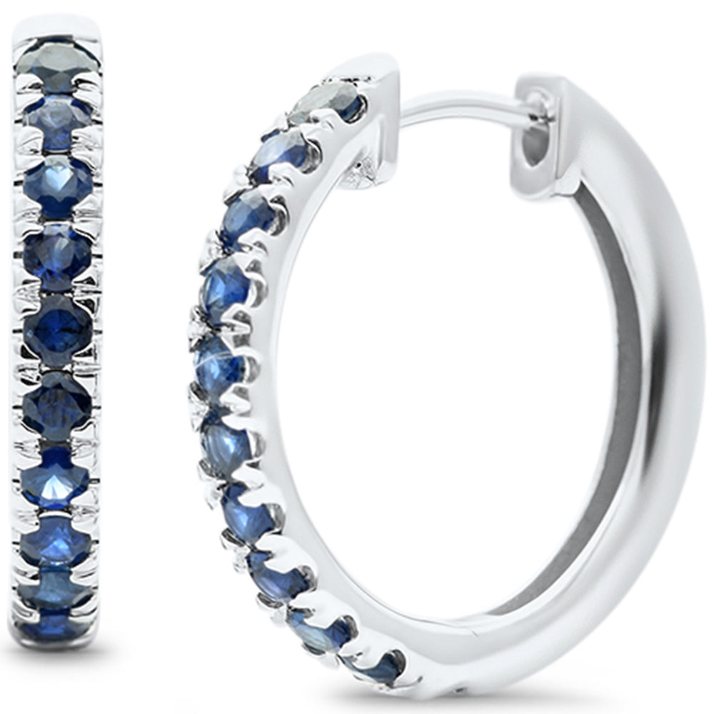 .92ct G SI 14K White Gold Blue Sapphire Gemstone Hoop Earrings
