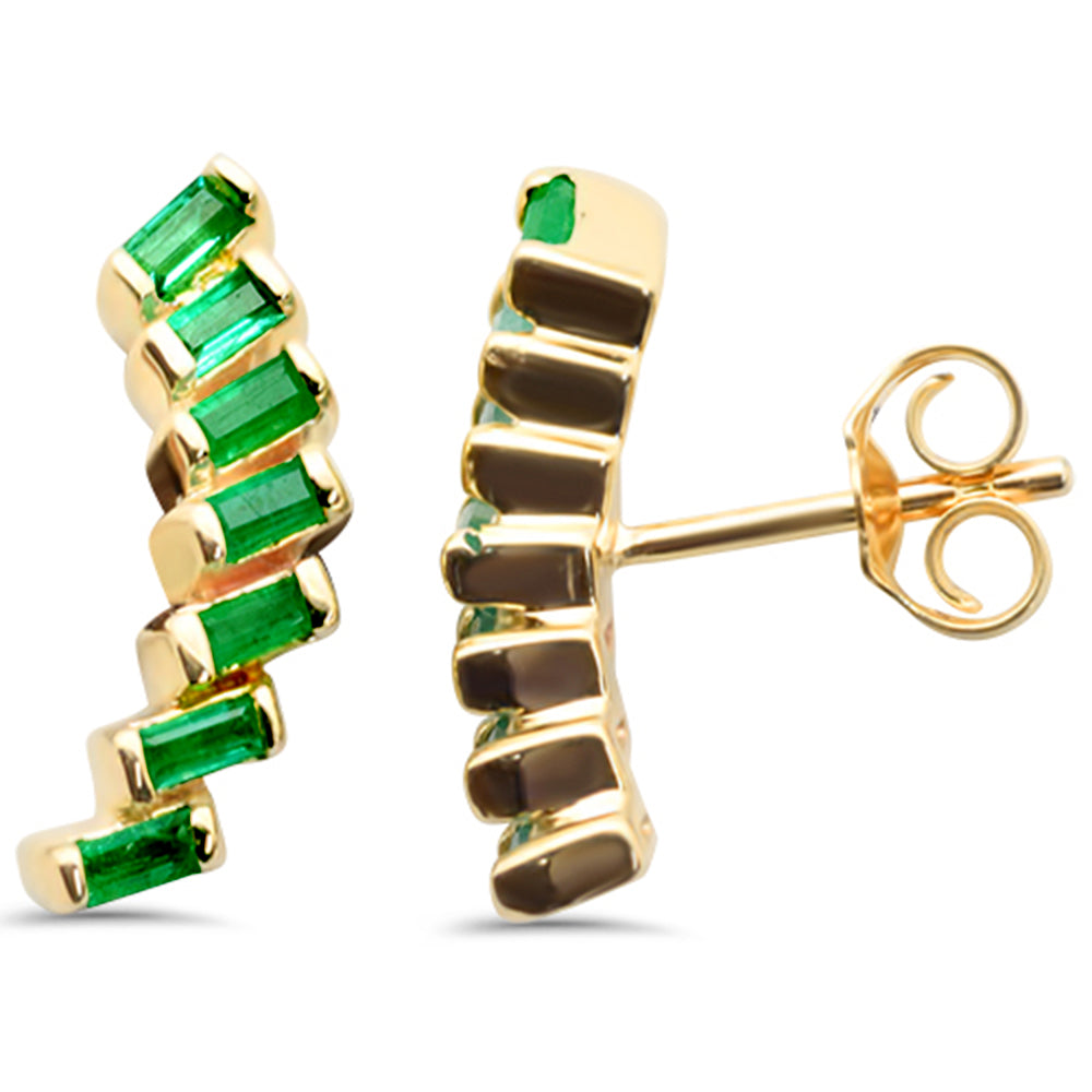 .43ct G SI 14K Yellow Gold Baguette Emerald Gemstone Ear Climber Earrings