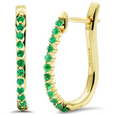 .17ct G SI 14K Yellow Gold Round Emerald Gemstone Hoop Earrings