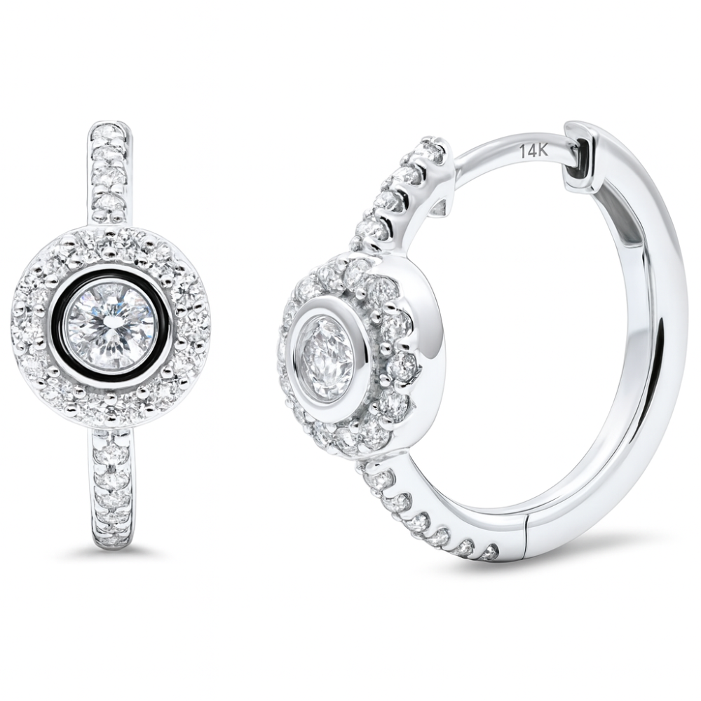 .46ct G SI 14K White Gold Round Diamond Halo Hoop Earrings