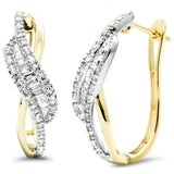 <span style="color:purple">SPECIAL!</span>.32ct G SI 14K Two Tone Gold Round & Baguette Diamond Latch Back Hoop Earrings