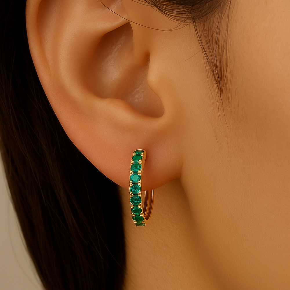 .72ct G SI 14KT Yellow Gold Emerald Gemstone Hoop Earrings