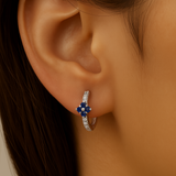 .46ct G SI 14KT White Gold Diamond & Blue Sapphire Gemstone Hoop Earrings