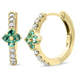 <span style="color:purple">SPECIAL!</span>.40ct G SI 14KT Yellow Gold Diamond & Emerald Gemstone Hoop Earrings