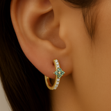 .40ct G SI 14KT Yellow Gold Diamond & Emerald Gemstone Hoop Earrings