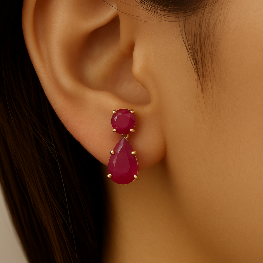 2.57ct G SI 14KT Yellow Gold Ruby Gemstone Drop Earrings