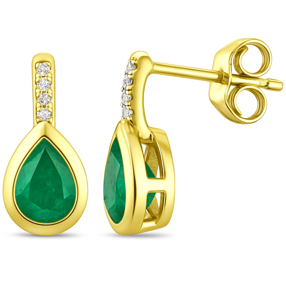 .66ct G SI 14KT Yellow Gold Diamond & Emerald Gemstone Drop Earrings