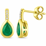 .66ct G SI 14KT Yellow Gold Diamond & Emerald Gemstone Drop Earrings