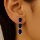 1.85ct G SI 14KT White Gold Blue Sapphire Gemstone Drop Earrings