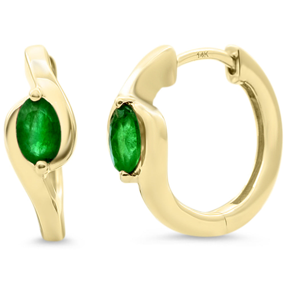 .44ct G SI 14KT Yellow Gold Oval Emerald Gemstone Hoop Earrings