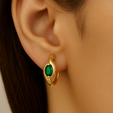 .44ct G SI 14KT Yellow Gold Oval Emerald Gemstone Hoop Earrings