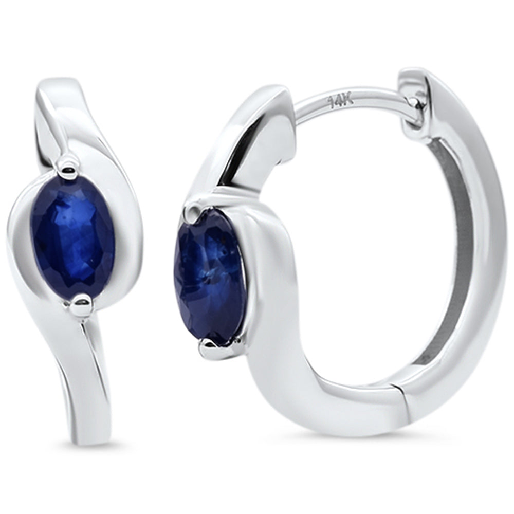 .65ct G SI 14KT White Gold Oval Blue Sapphire Gemstone Hoop Earrings