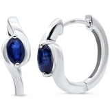 .65ct G SI 14KT White Gold Oval Blue Sapphire Gemstone Hoop Earrings