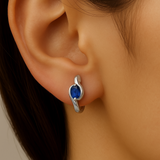 .65ct G SI 14KT White Gold Oval Blue Sapphire Gemstone Hoop Earrings