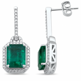 4.89ct G SI 14K White Gold Diamond & Emerald Gemstone Drop Earrings
