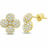 .96ct G SI 14K Yellow Gold Diamond Flower Earrings