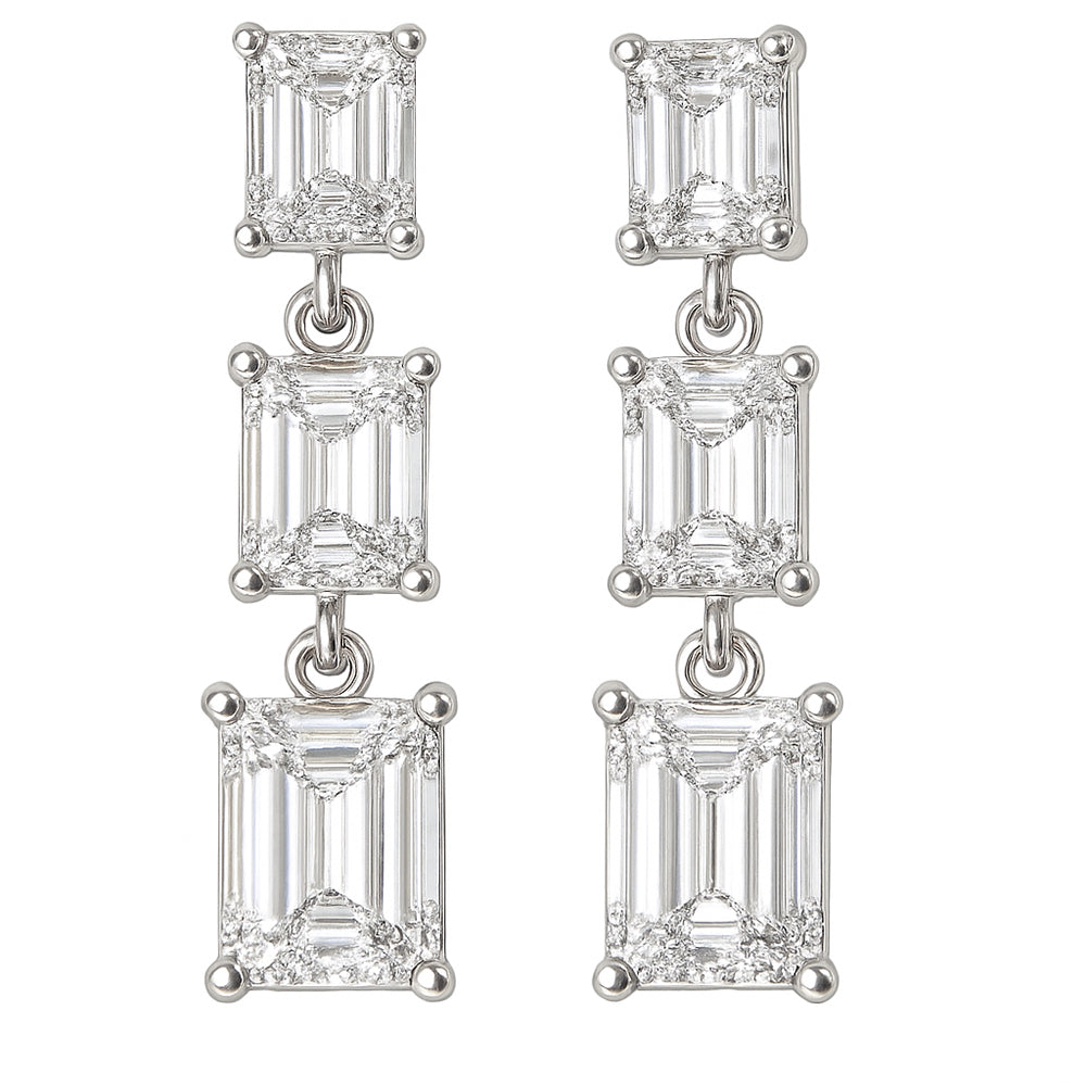 2.10ct G SI 14K White Gold Emerald Cut Diamond Dangle Earrings