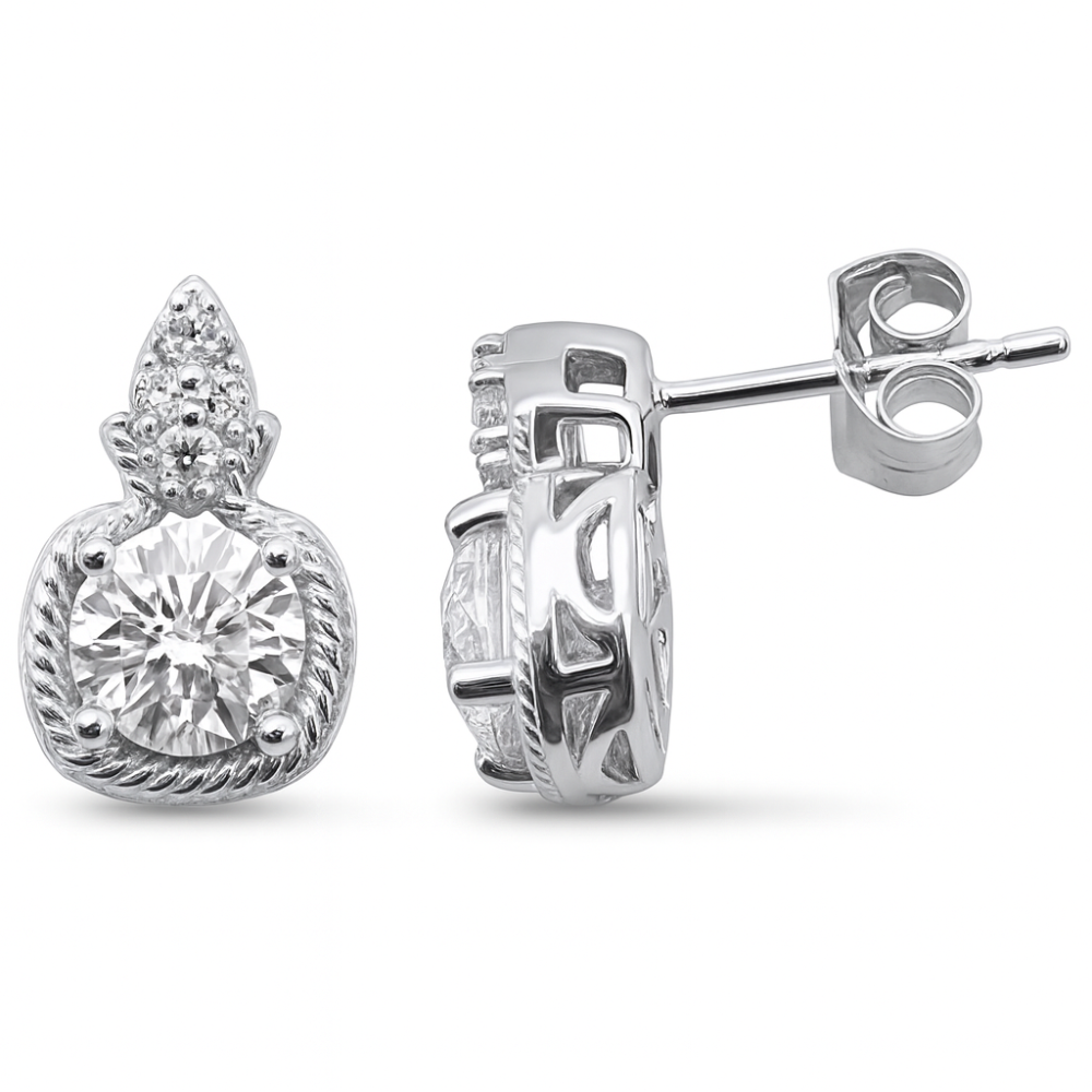 1.53ct G SI 14K White Gold  Braided Solitaire Round Diamond Earrings