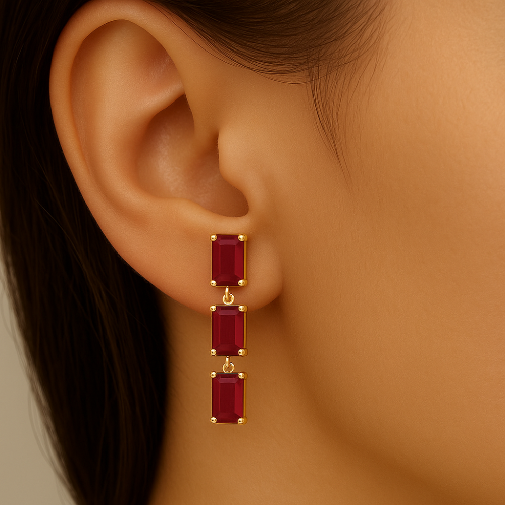 2.44ct G SI 14K Yellow Gold Emerald Shape Ruby Gemstone Drop Earrings
