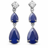 1.39ct G SI 14K White Gold Diamond & Pear Shape Blue Sapphire Gemstone Tear Drop Earrings