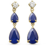 1.42ct G SI 14K Yellow Gold Diamond & Pear Shape Blue Sapphire Gemstone Drop Earrings