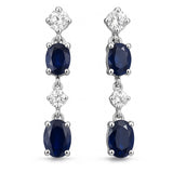 1.22ct G SI 14K White Gold Diamond & Blue Sapphire Gemstone Drop Earrings
