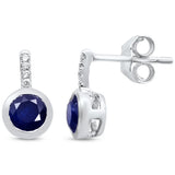1.27ct G SI 14K White Gold Diamond & Blue Sapphire Gemstone Earrings