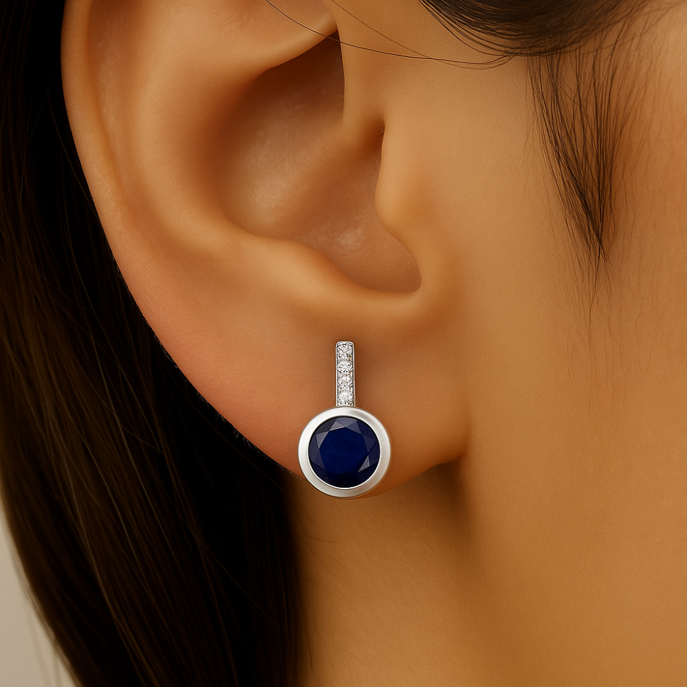 1.27ct G SI 14K White Gold Diamond & Blue Sapphire Gemstone Earrings