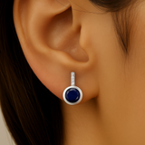 1.27ct G SI 14K White Gold Diamond & Blue Sapphire Gemstone Earrings